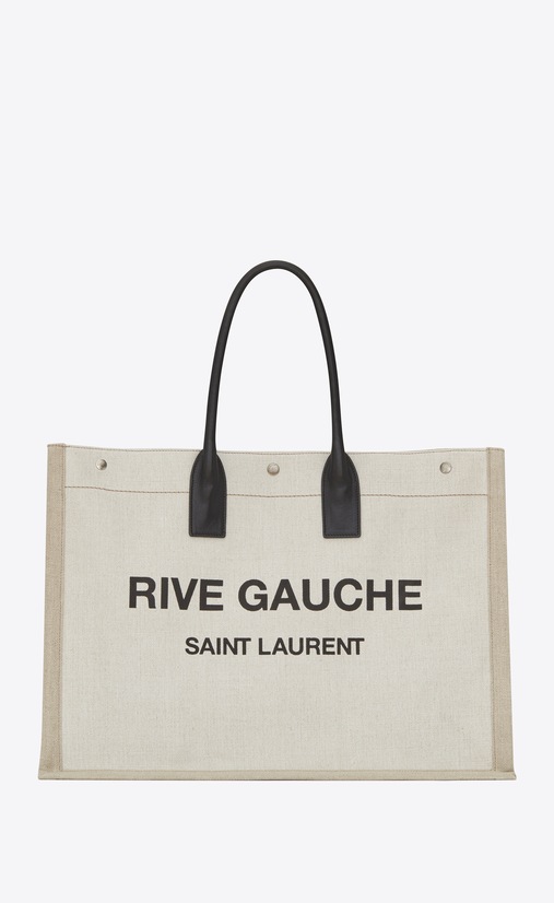 noe saint laurent rive gauche tote bag in linen canvas